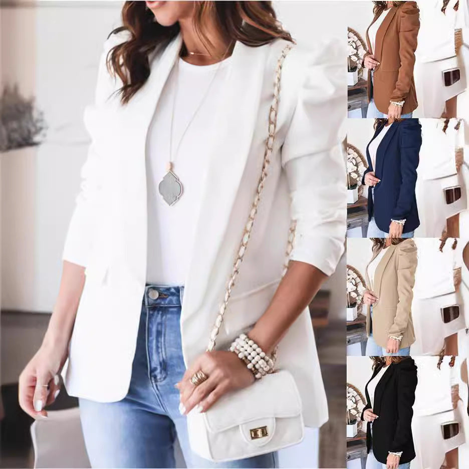 Dame Elegant Blazer med Puffærmer og Lommer Stilla