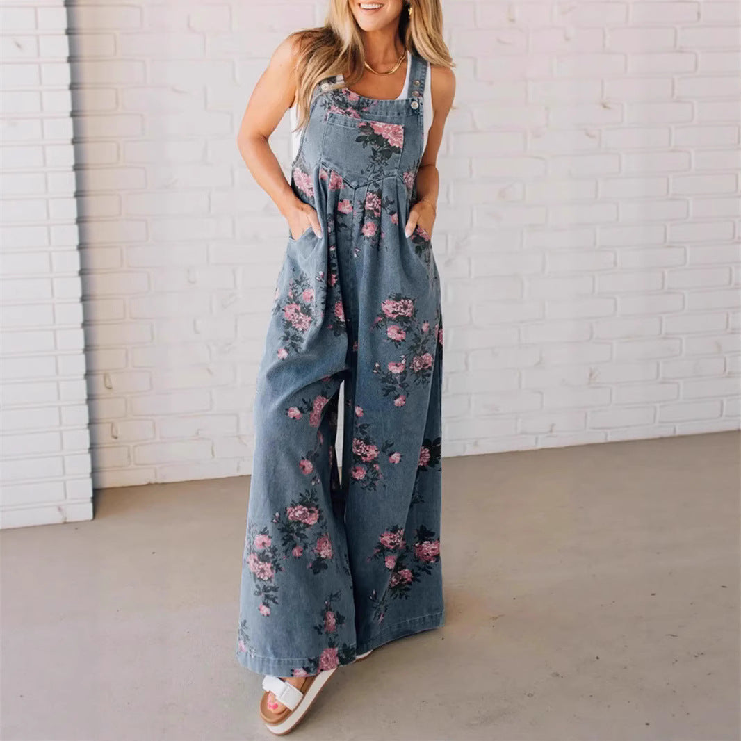Dame jumpsuit med blomstermønster og bred pasform Stilla