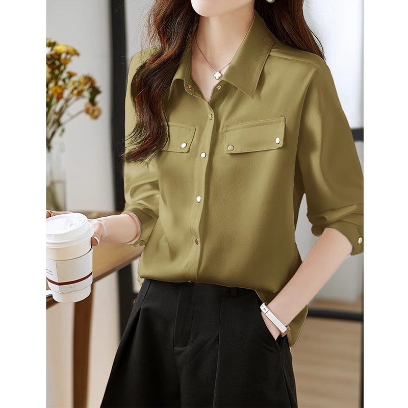 Dame elegant bluse med kvalitets knapdetaljer og praktiske brystlommer Stilla