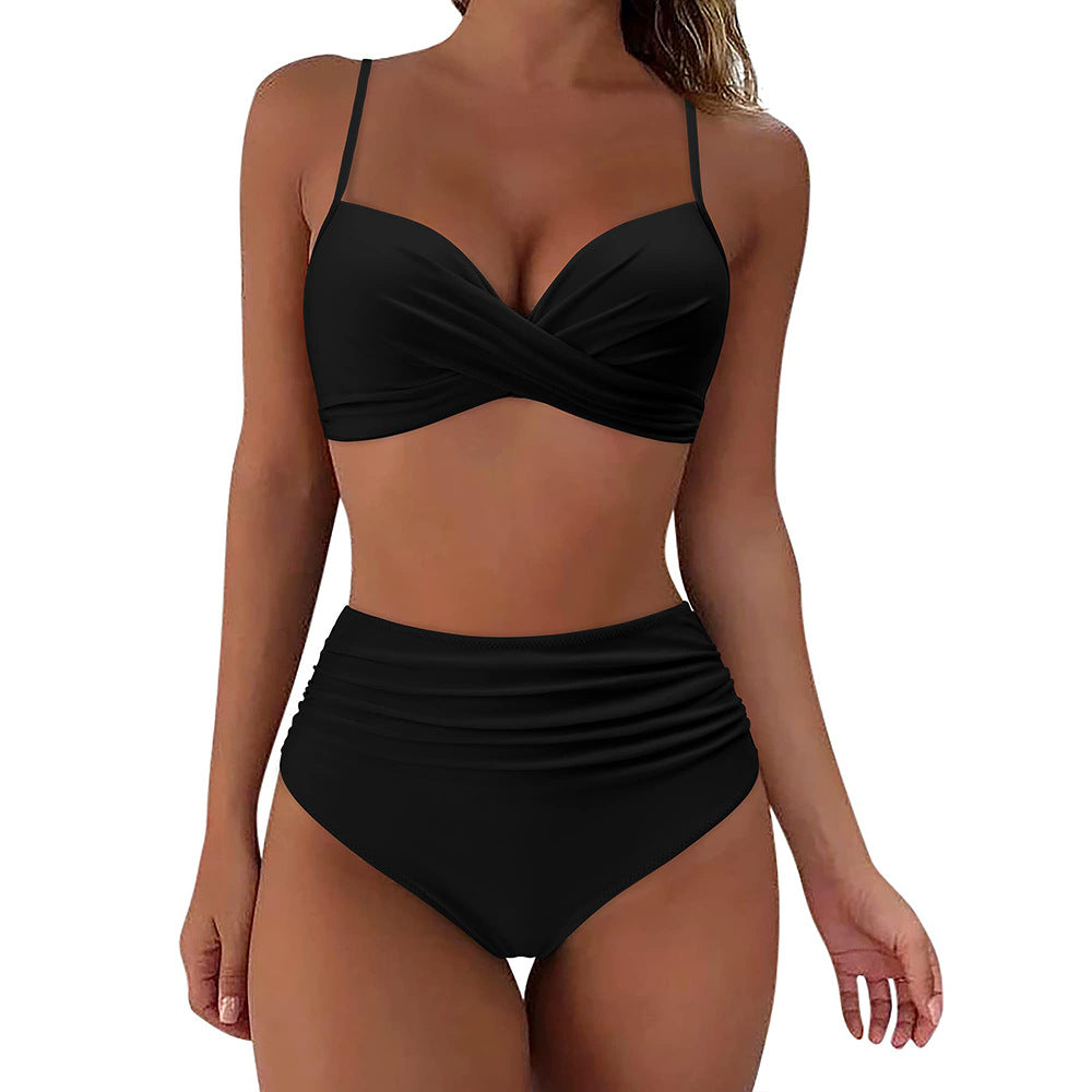 Kvinde Højtaljede Rynke Bikini Sæt Stilla