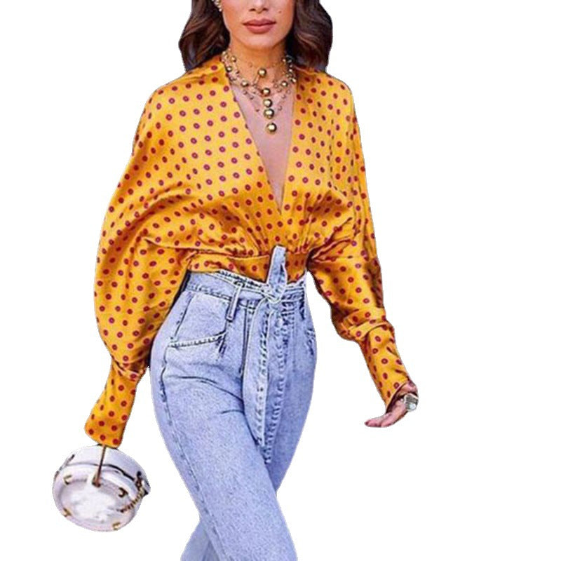 Dame elegant bluse med indpakningsdesign og voluminøse ærmer Stilla