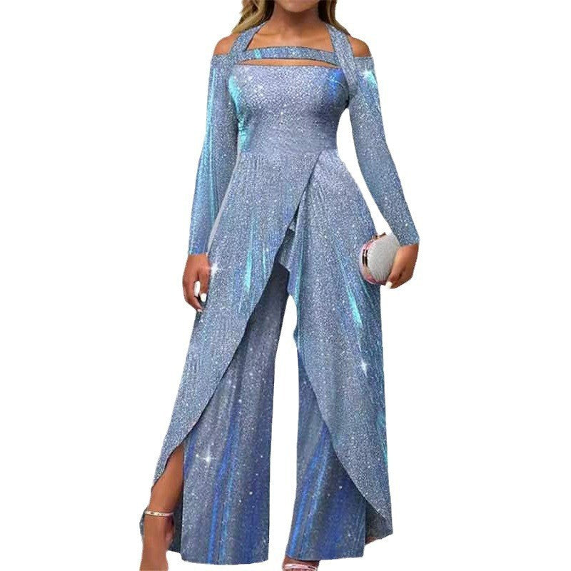 Dame Elegant Jumpsuit med glitrende overflade og spændende design Stilla