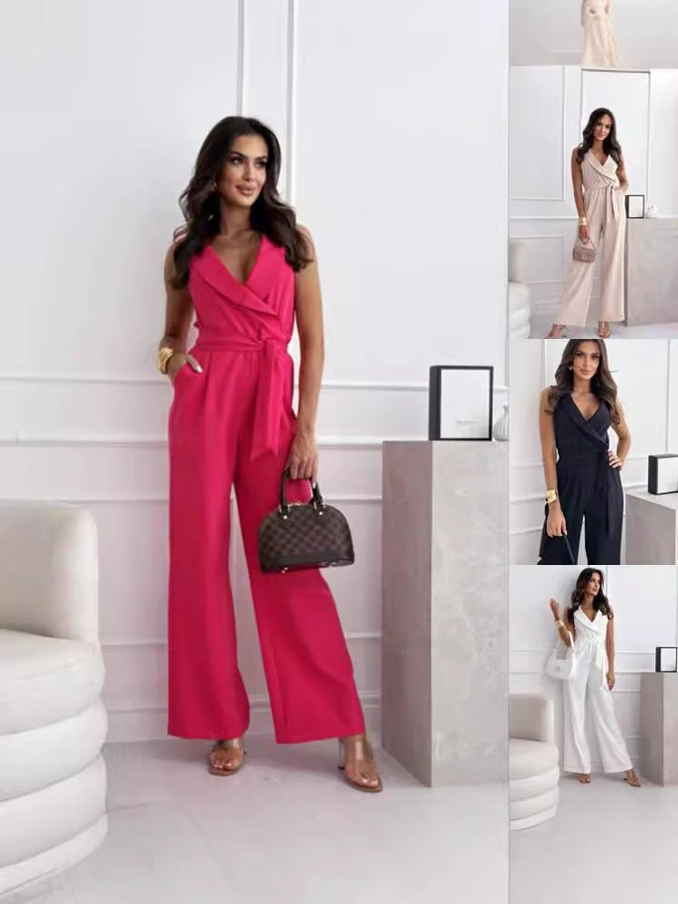 Dame elegant over størrelse jumpsuit med indvikling detalje og taljeret bånd Stilla