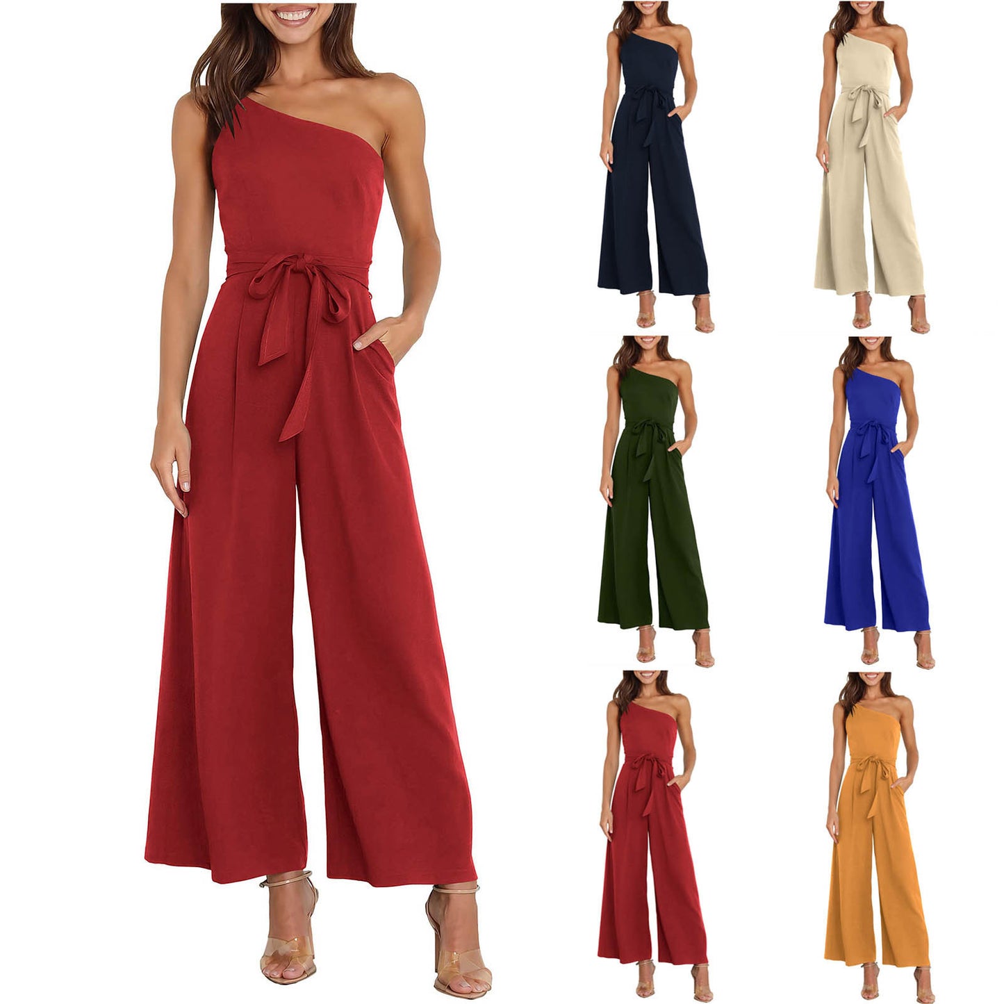 Dame Elegant Jumpsuit med asymmetrisk design og taljebælte Stilla