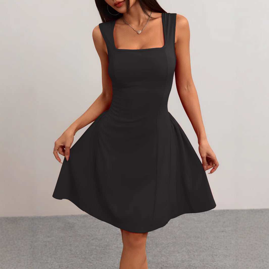 Dame A-linje kjole med firkantet udskæring og flydende nederdel Stilla