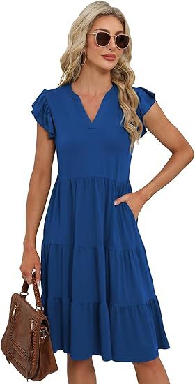 Dame afslappet flæsekjole med lomme og V-udskæring Stilla