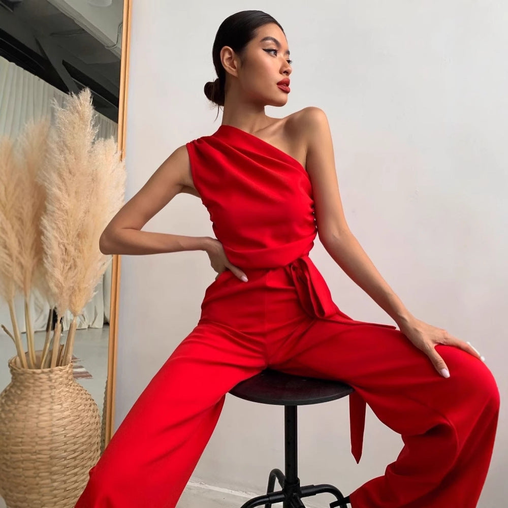 Dame Elegant heldragt med asymmetrisk overdel og bredde ben Stilla