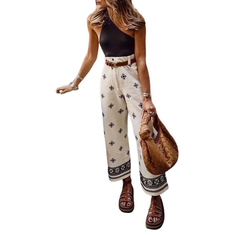 Dame Elegant Højvandsbukser med detaljeret Ethno-mønster Stilla