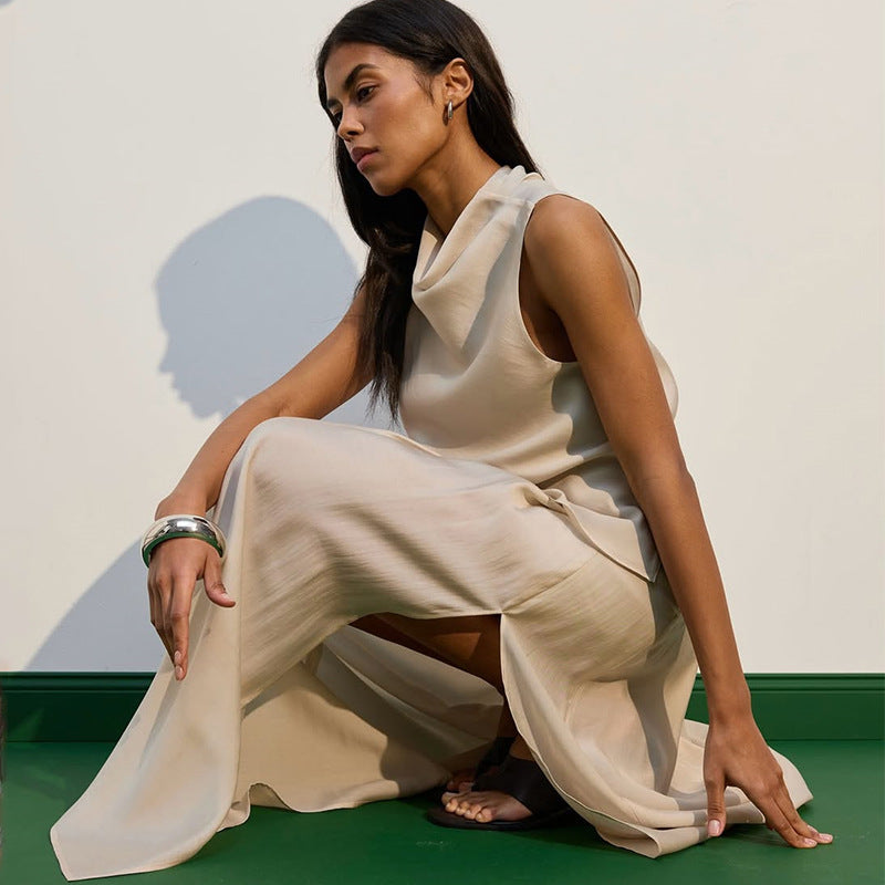 Dame Elegant Chiffon-Maxikjole med fin taljebælte og flydende snit Stilla