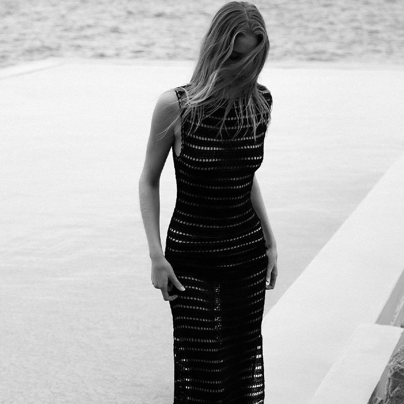 Dame Elegant Gennemsigtig Strik Maxi Kjole Stilla