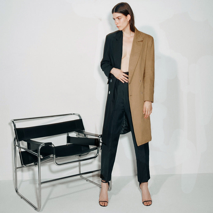 Dame Dobbelt bred Blazer med asymmetrisk Design Stilla