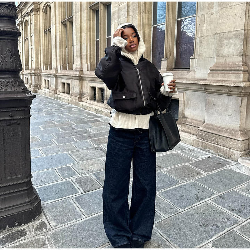 Dame afslappet cropped jakke med høj lukket krave Stilla