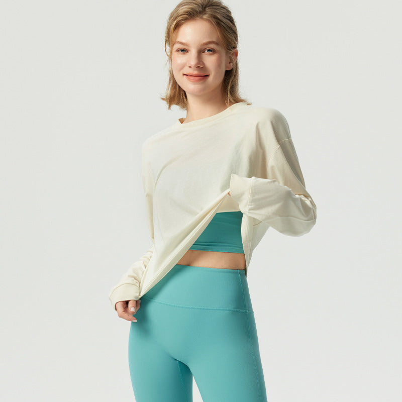 Dame afslappet cropped langærmet skjorte med løs pasform og blødt materiale Stilla