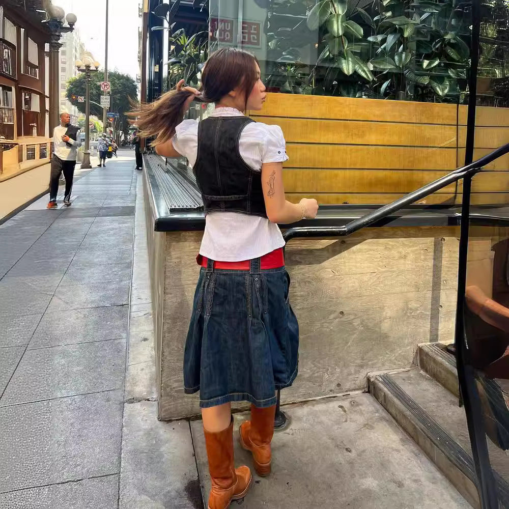 Dame denim-vest med modetræk og helhedsdesign Stilla