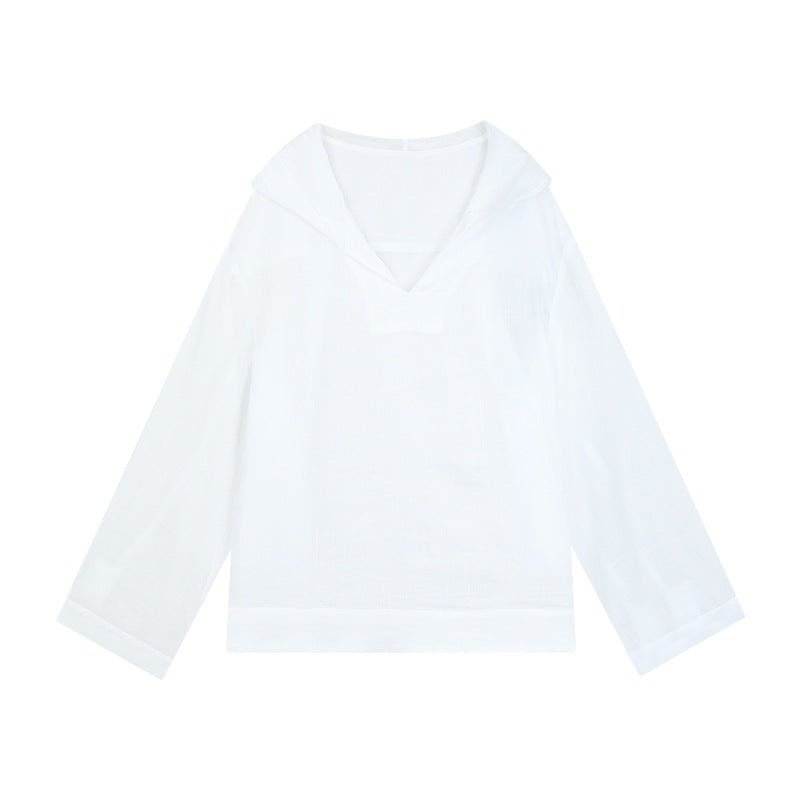 Dame afslappet langærmet skjorte med moderne V-udskæring og løs pasform Stilla