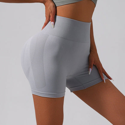 Stilla | Knit Høj Talje Yoga Shorts Peach Hip Lift Ensfarvede Fitness Bukser