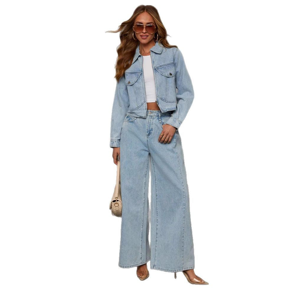 Dame cropped jeansjakke med lynlås og klassiske lommer Stilla