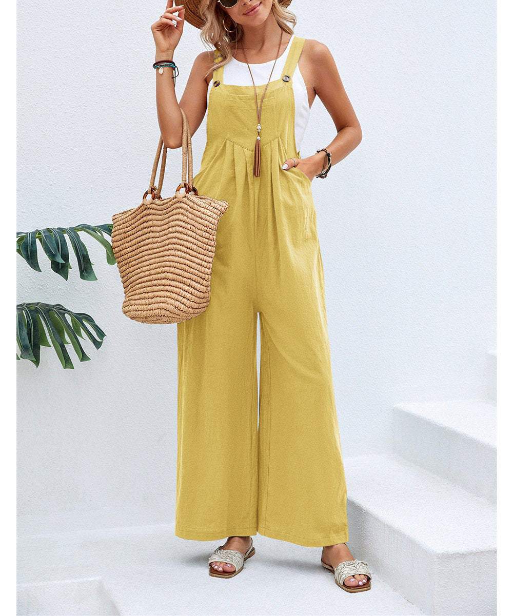 Dame jumpsuit med bred ben og knapdetaljer Stilla