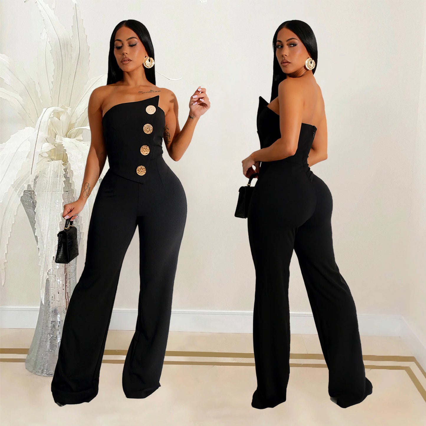 Dame Elegante Jumpsuit med asymmetrisk top og stilfulde knapdetaljer Stilla