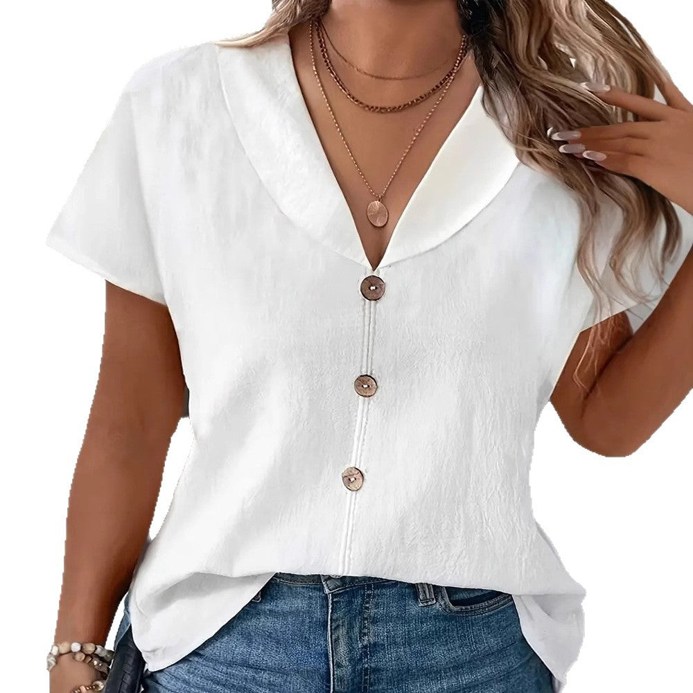 Dame afslappet bluseoverdel med stilfuld krave og dekorative knapper Stilla