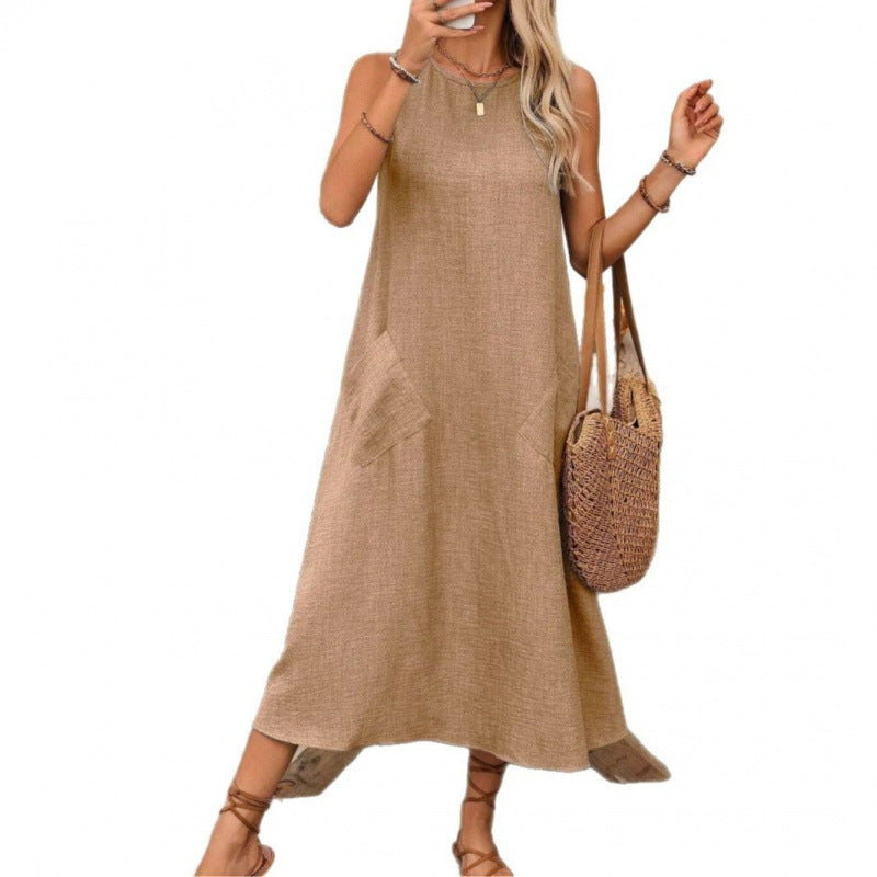 Dame afslappet maxikjole med praktiske lommer og rynket snit Stilla