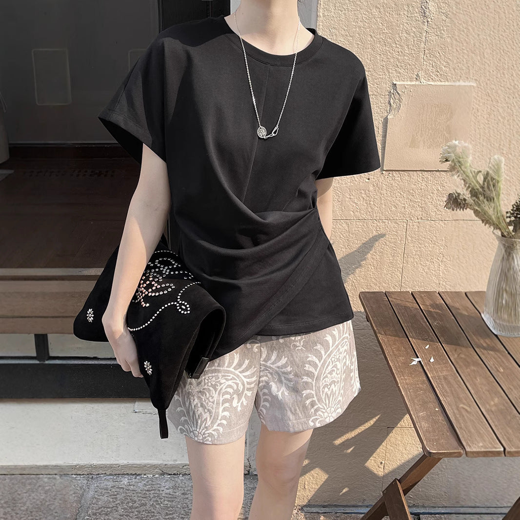 Dame afslappet oversized bluse skjorte med asymmetrisk snit og unikt design Stilla