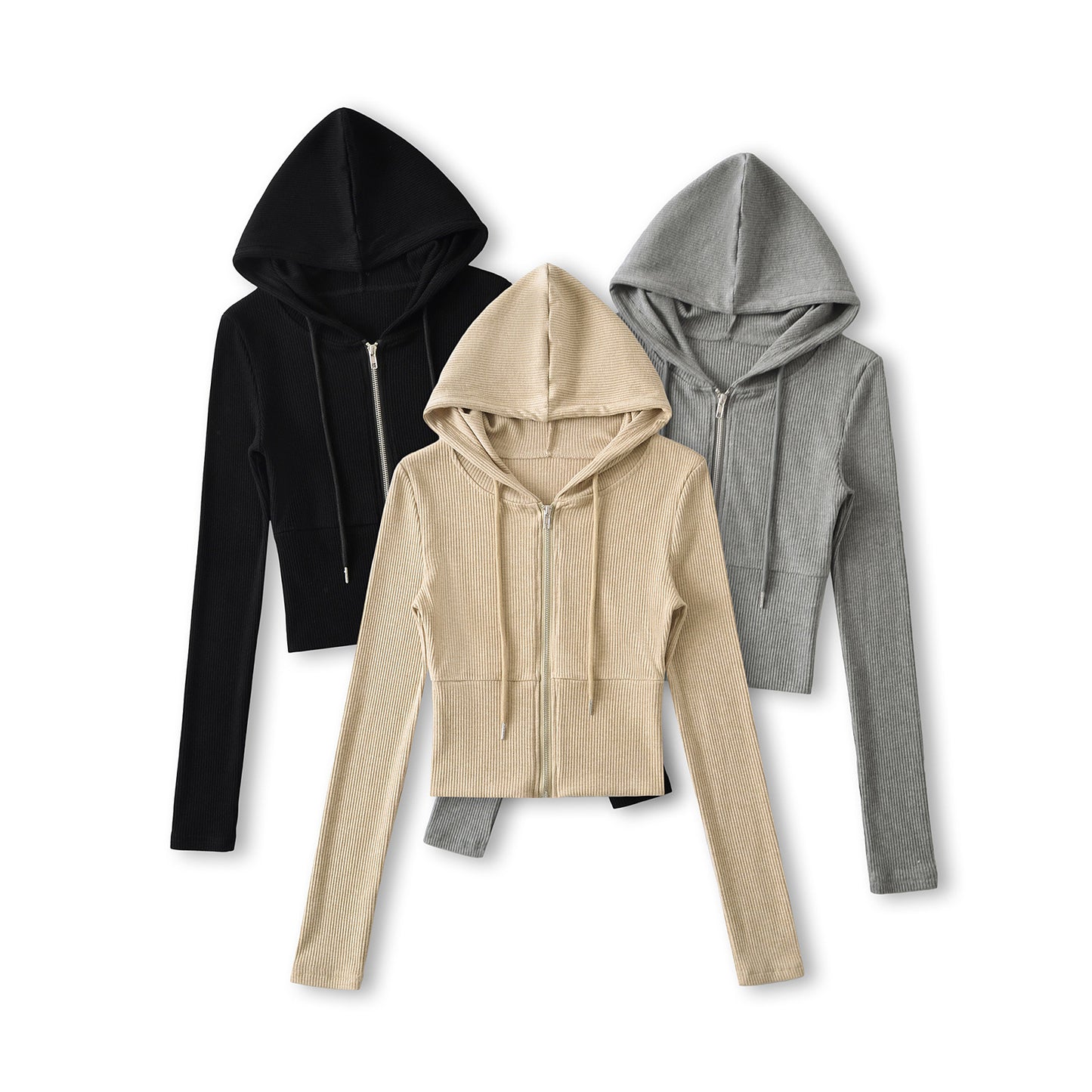 Dame Cropped Hoodie med hætte og lynlås Stilla