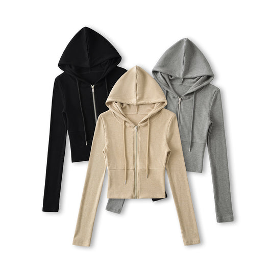 Dame Cropped Hoodie med hætte og lynlås Stilla