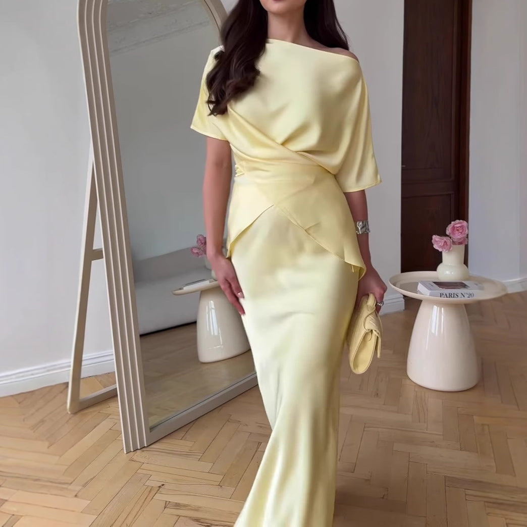 Dame Elegant Draperet Midi-Kjole Stilla