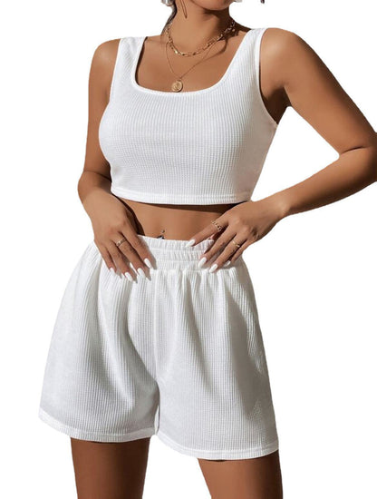Damer Crop-Top og Shorts Sæt i Rib Design Stilla