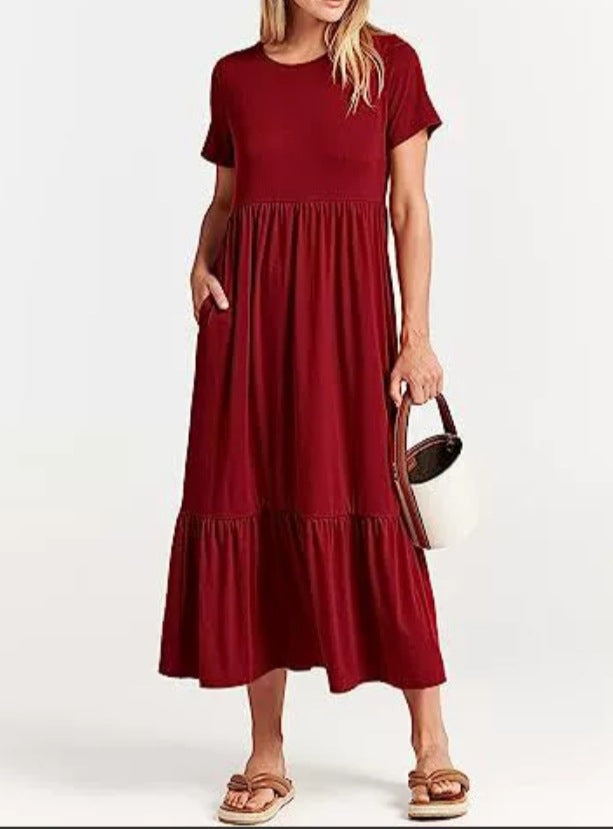 Dame afslappet maxikjole med lommer og voluminøst skørt Stilla