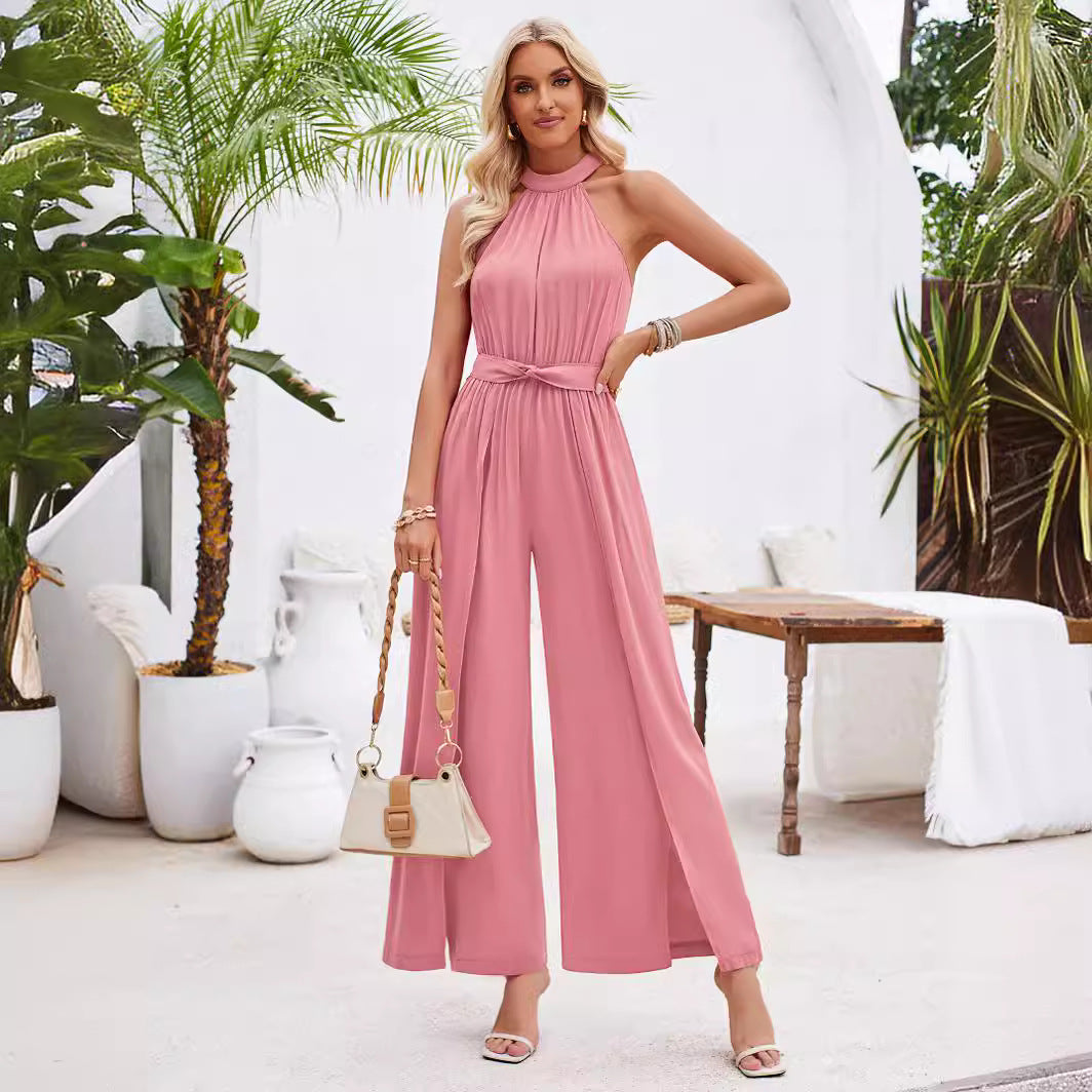 Dame Højhalset Jumpsuit med elegant spalte design Stilla