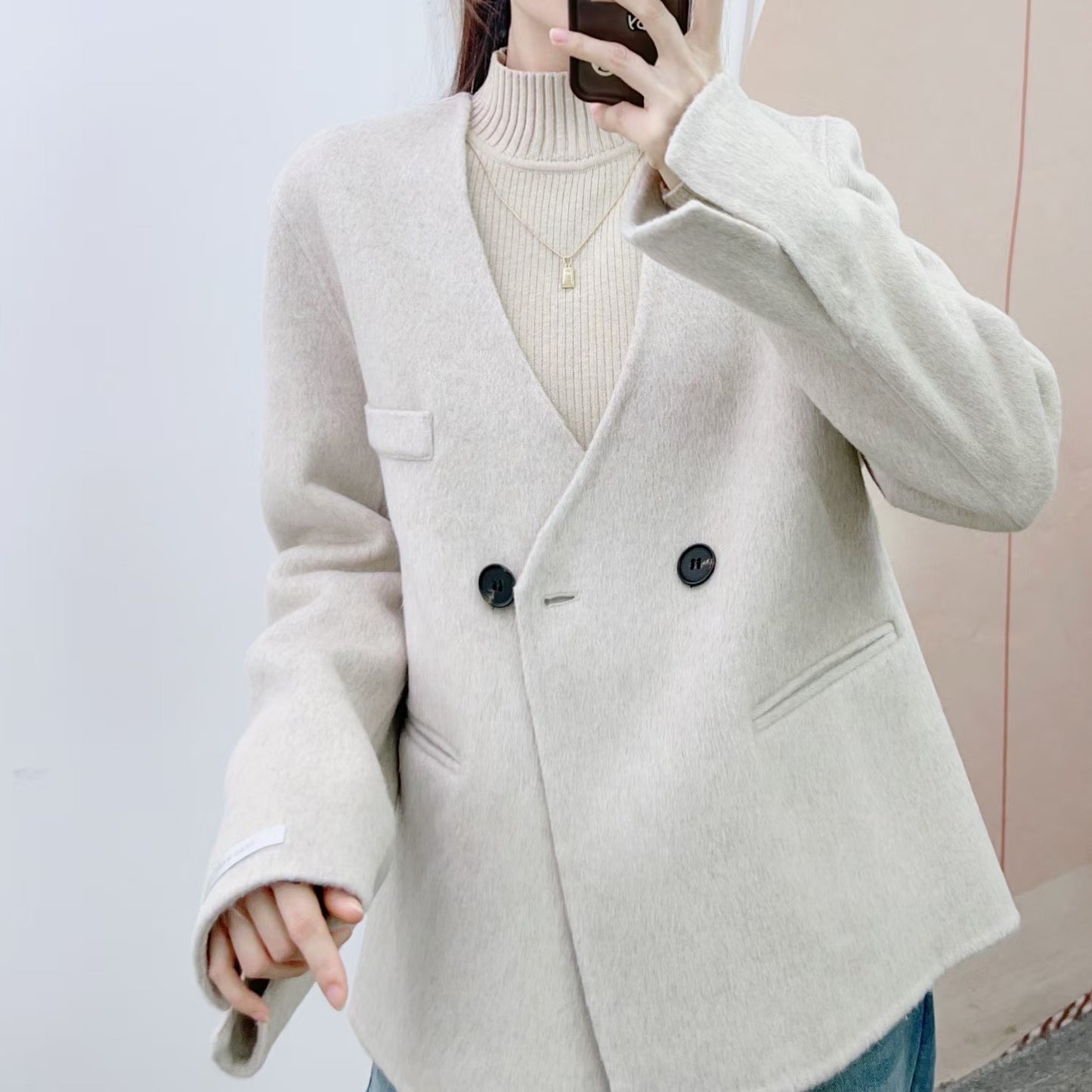 Dame elegant blazerjakke med dobbelt knaplukning og afslappet snit Stilla