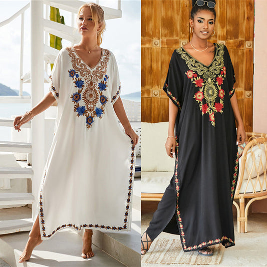 Dame elegant Kaftan med kunstnerisk floral broderi Stilla