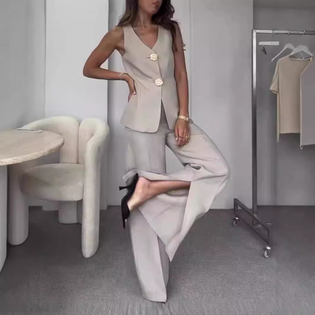 Dame elegant jakkesæt med tætsiddende top og bred ben Stilla