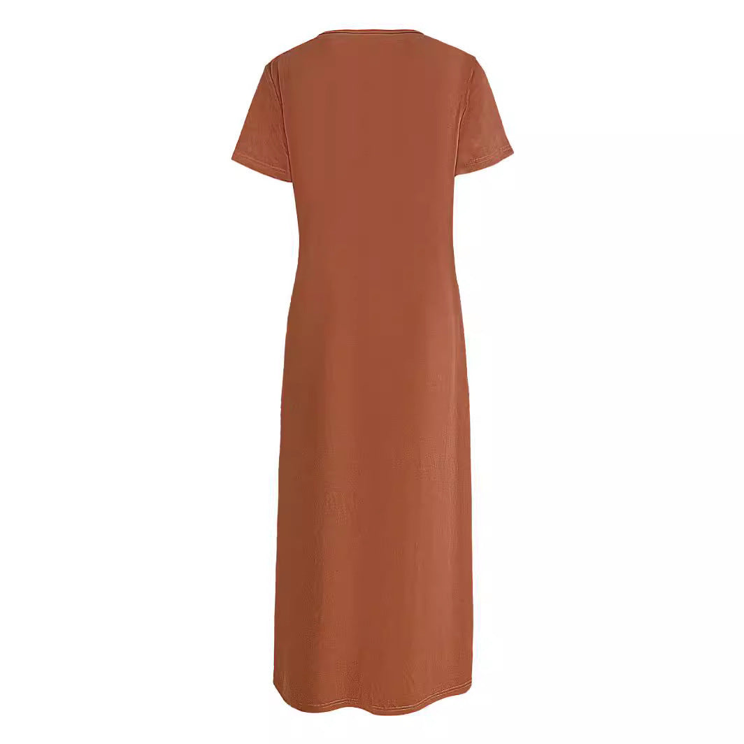 Dame afslappet maxikjole med grafisk print og sidelommer Stilla