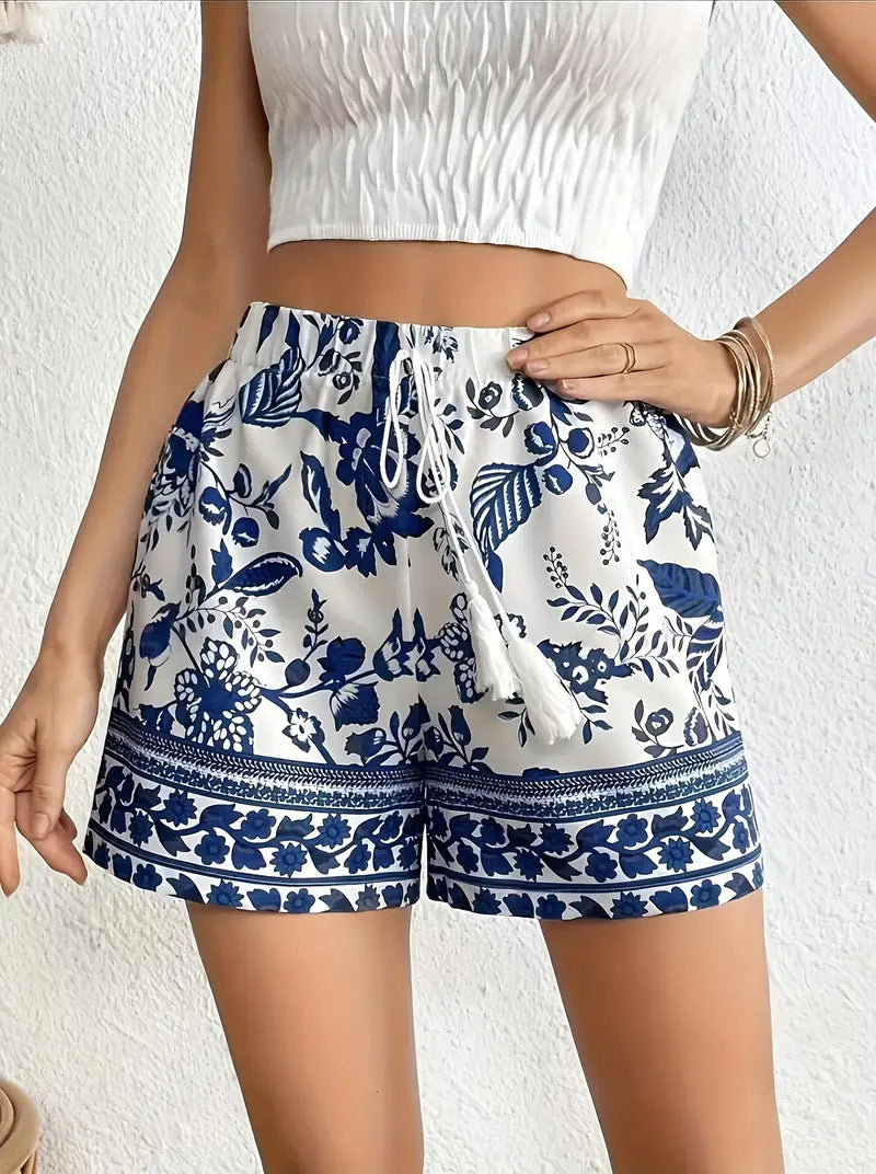 Dame afslappede blomstershorts med elastisk bånd og sidelommer Stilla