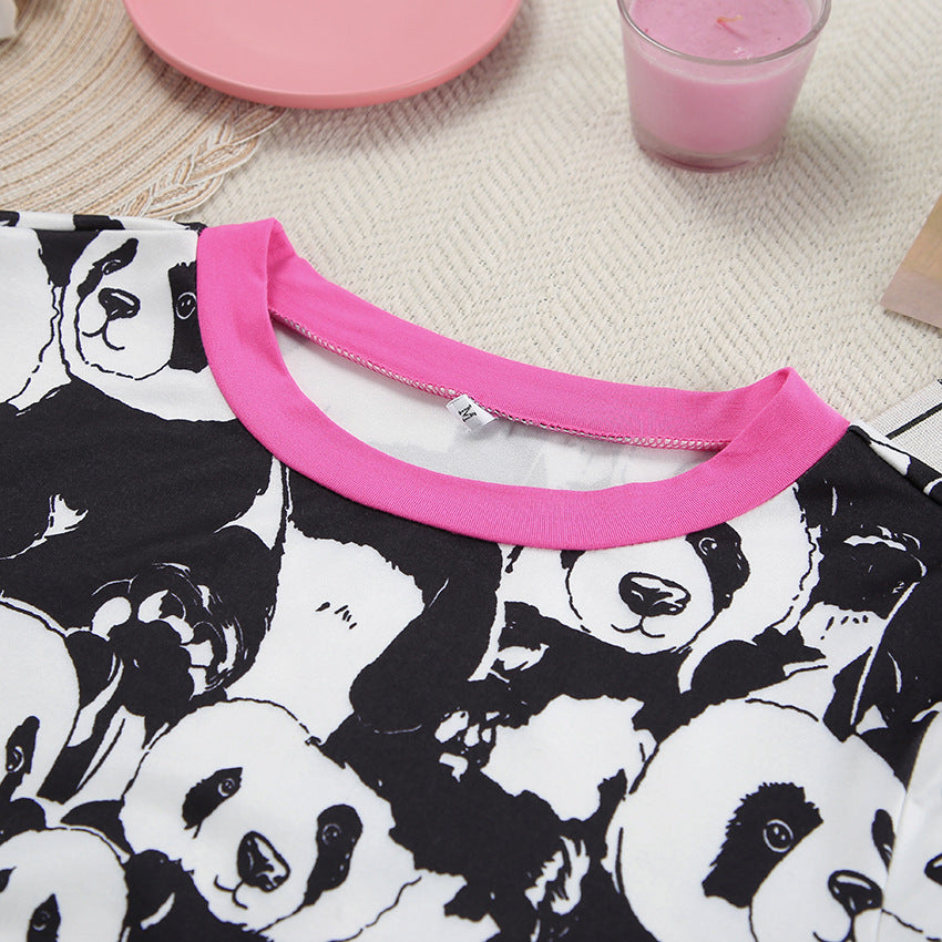 Dame Crop-Top og Shorts-Sæt med Pandamønster Stilla