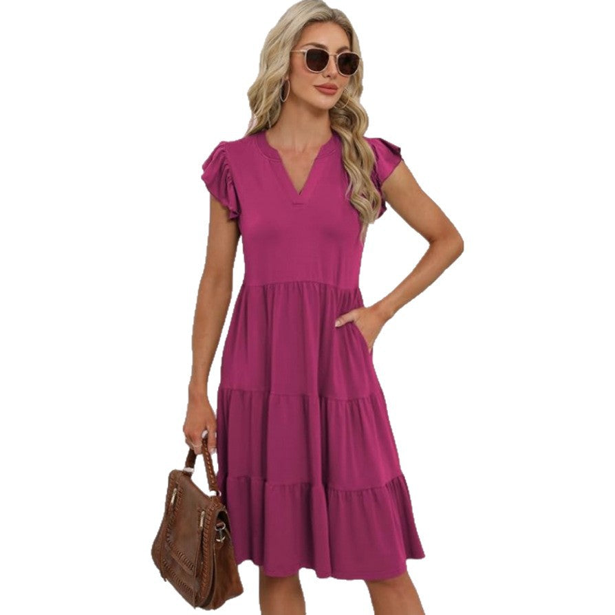 Dame afslappet sommerkjole med uldne ærmer og V-hals Stilla