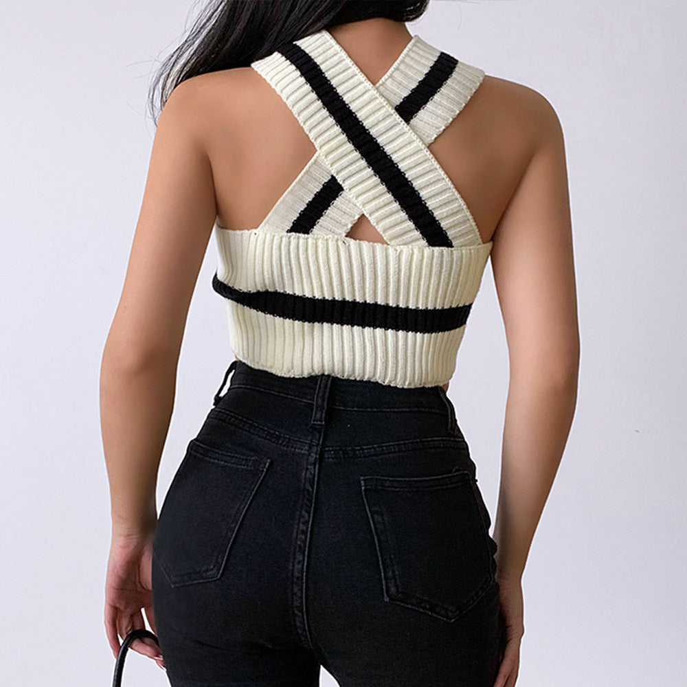 Dame Cropped Top med V-udskæring og strukturmønster Stilla