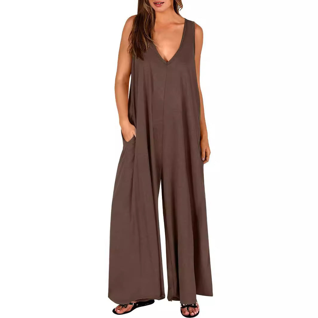 Dame Luftigt Jumpsuit med dyb V-hals og sidelommer Stilla