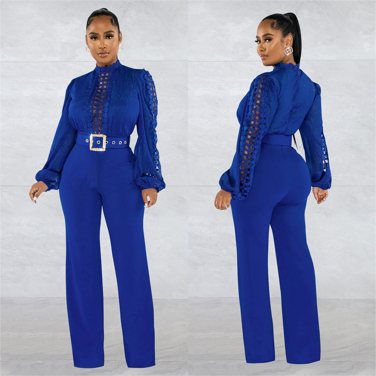 Dame Elegant Jumpsuit med Ryschenærmer og Taljebælte Stilla