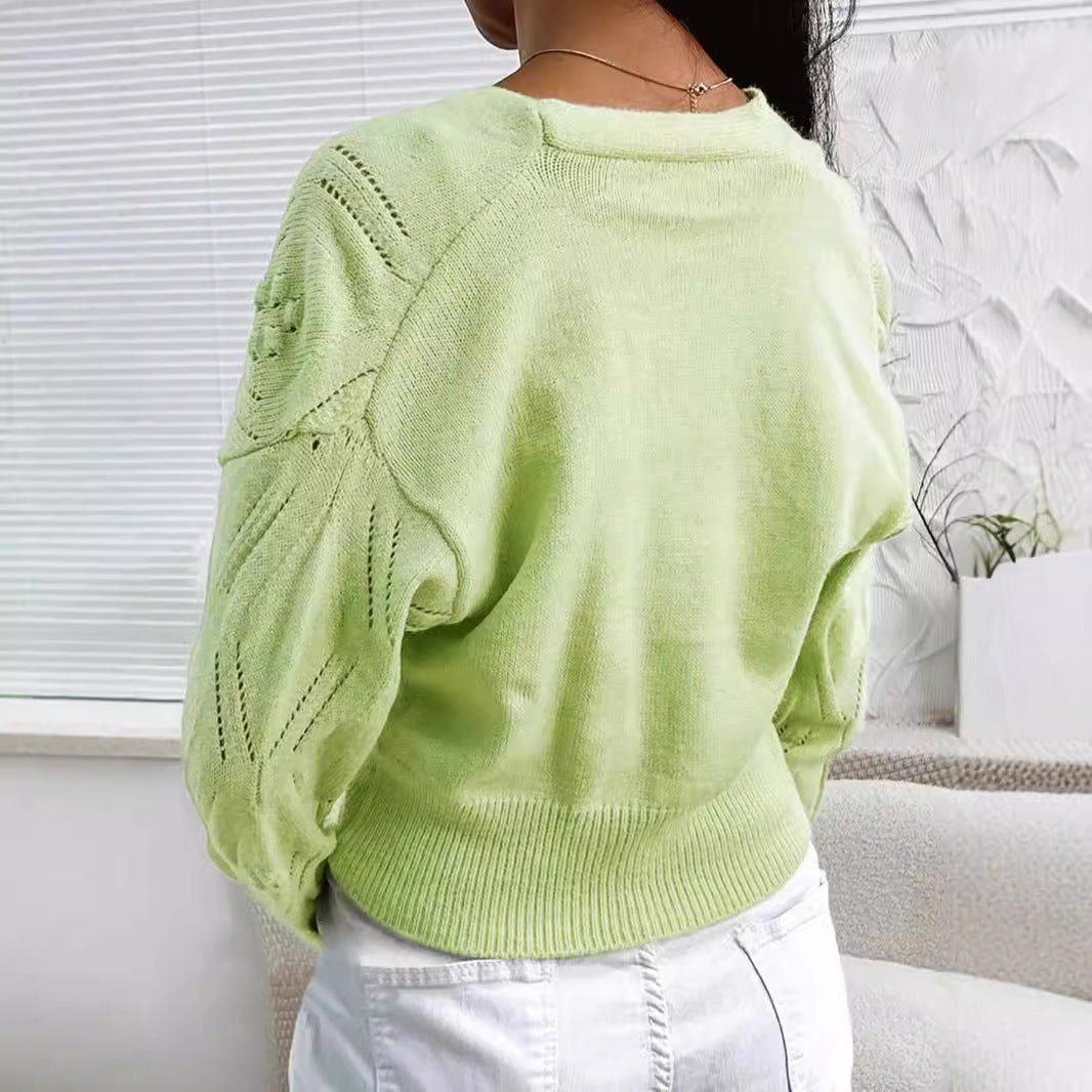 Dame trendy strik cardigan med blomsterapplikationer Stilla