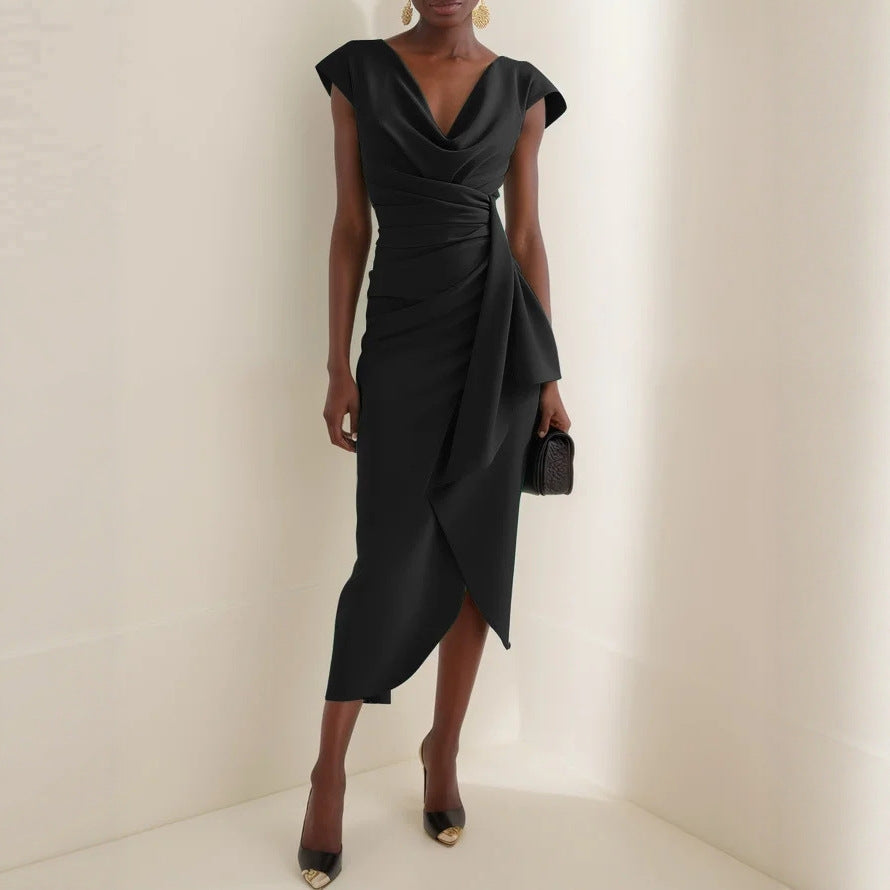 Dame Elegant Draperet Midi-Kjole Stilla