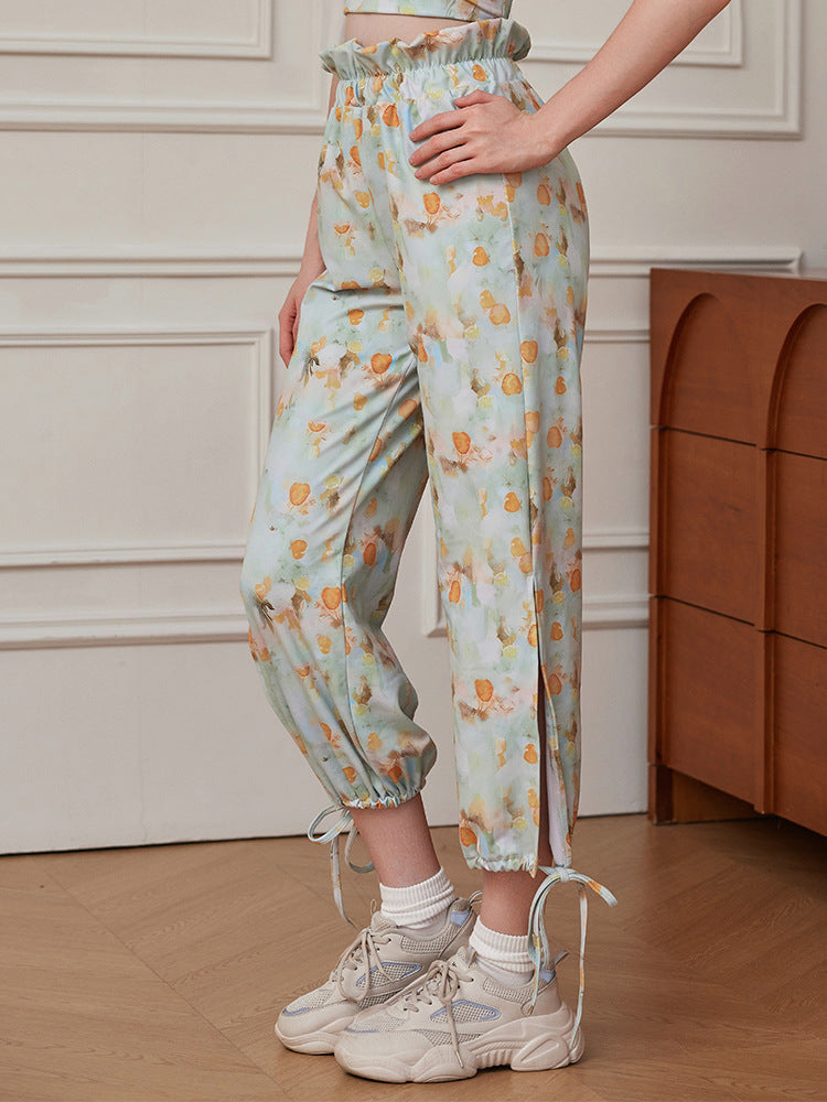 Dame afslappede fritidshavebukser med blomstret tryk og justerbar linning Stilla