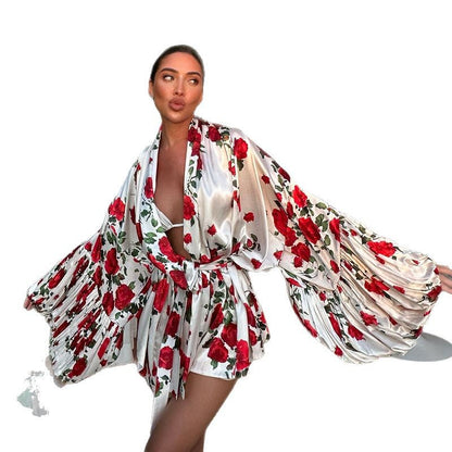 Dame luftig Kimono-kjoler med blomsterdesign og lange ærmer Stilla