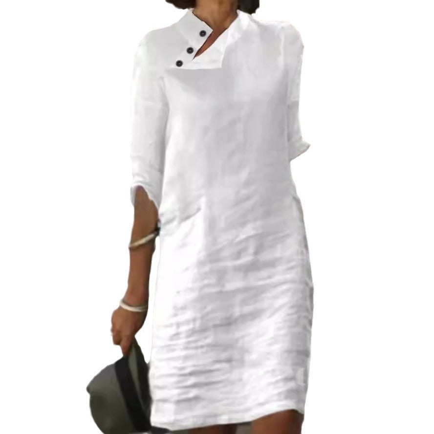 Dame afslappet linnedragt med modige knapdetaljer Stilla