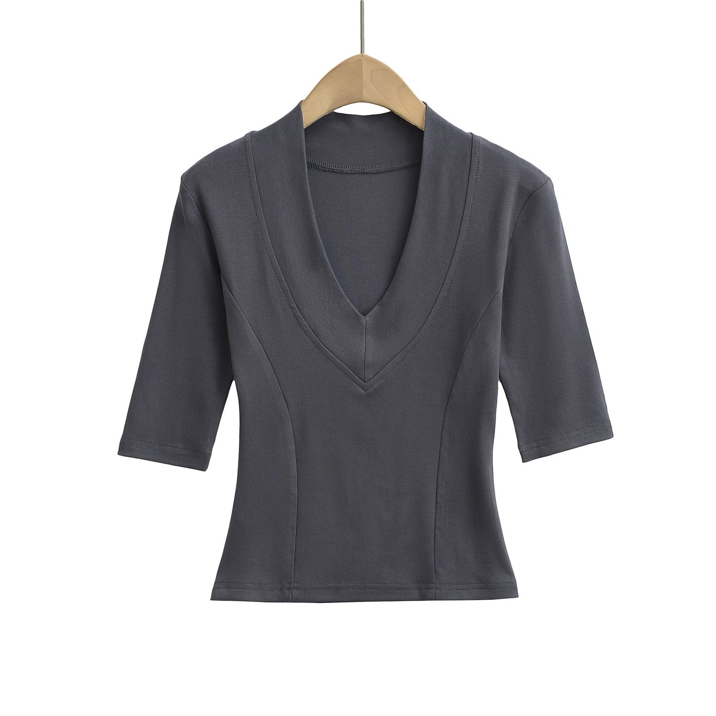 Dame elegant bluse med dyb V-hals og korte ærmer Stilla