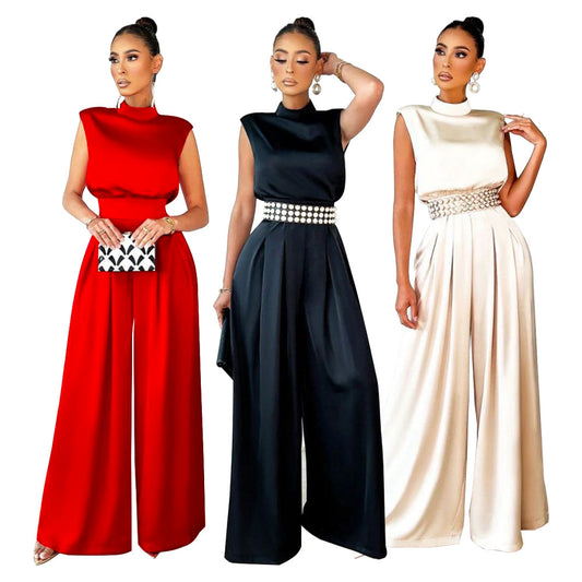 Dame Elegant Jumpsuit med taljeaccenter og høj hals Krave Stilla