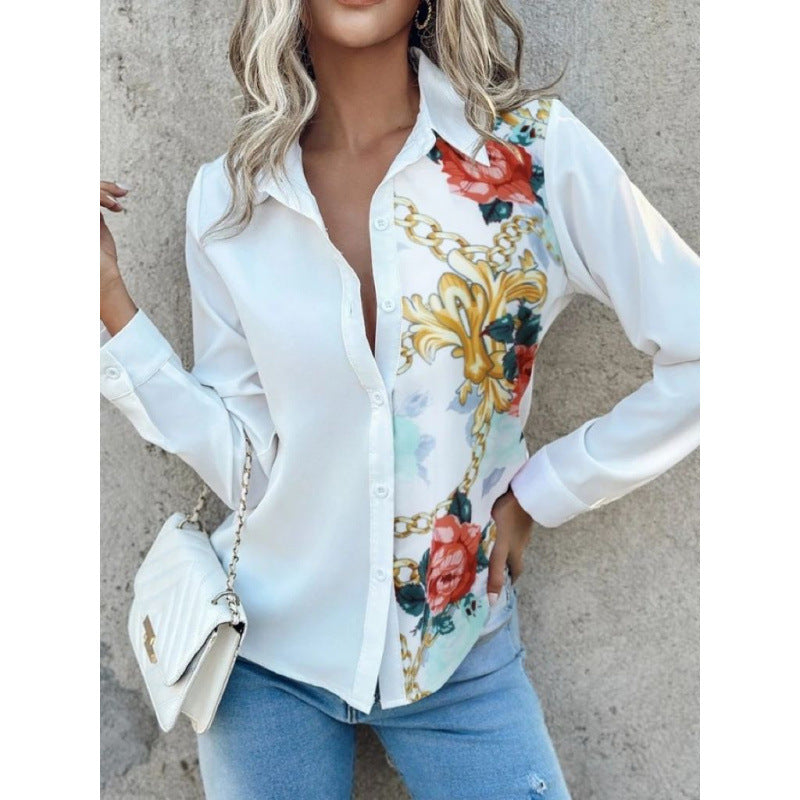 Dame elegant floral trykt knapbluse Stilla